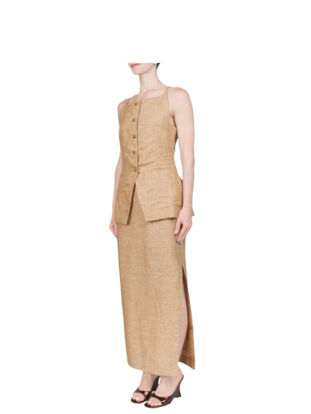 Posse Nancy Linen Pencil Maxi Skirt Walnut Medium M - Picture 5 of 12